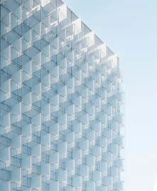 Contemporary geometric architecture against the sky